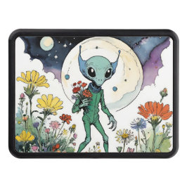 Funny Alien Picking Flowers With Full Moon Dragkroksskydd