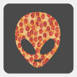 Funny Alien Pizza Head Fyrkantigt Klistermärke