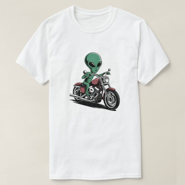 Funny Alien Riding Motorcycle T Shirt (Design framsida)