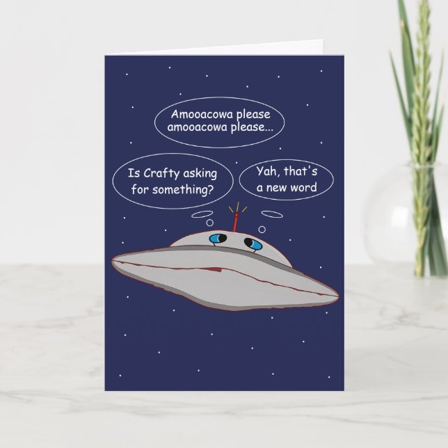 Funny Alien Spaceship Comic Crafty Word in Space Kort (Framsida)