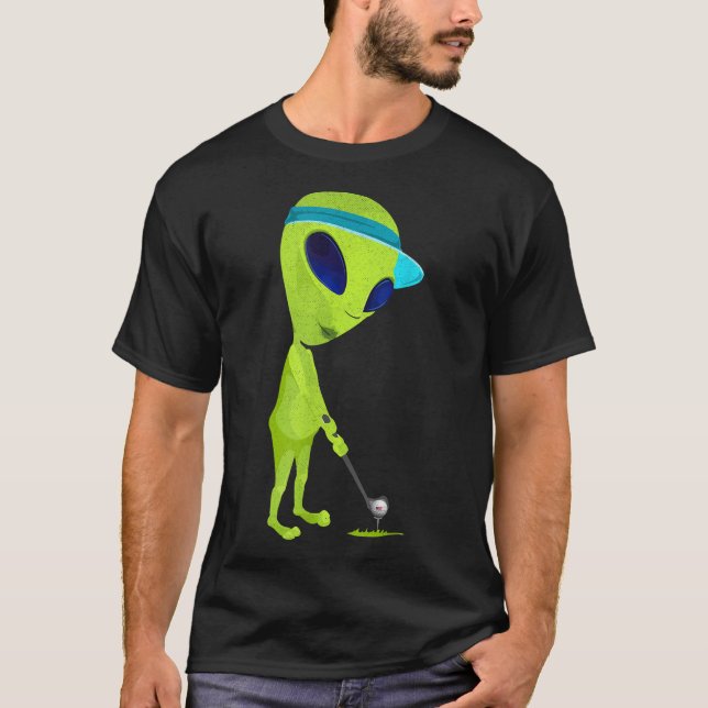 Funny Alien Spela Golf Parody Golfer UFO Golfing T Shirt (Framsida)