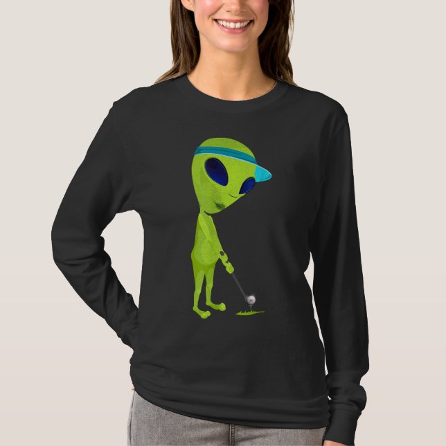 Funny Alien Spela Golf Parody Golfer UFO Golfing T Shirt (Framsida)