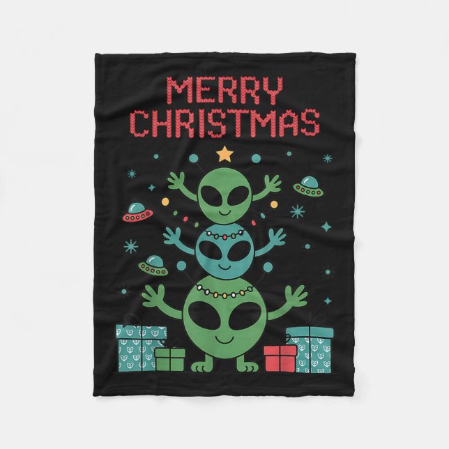Funny Alien Trio Merry Ugly Christmas Santa Hat Xm Fleecefilt (Framsidan)