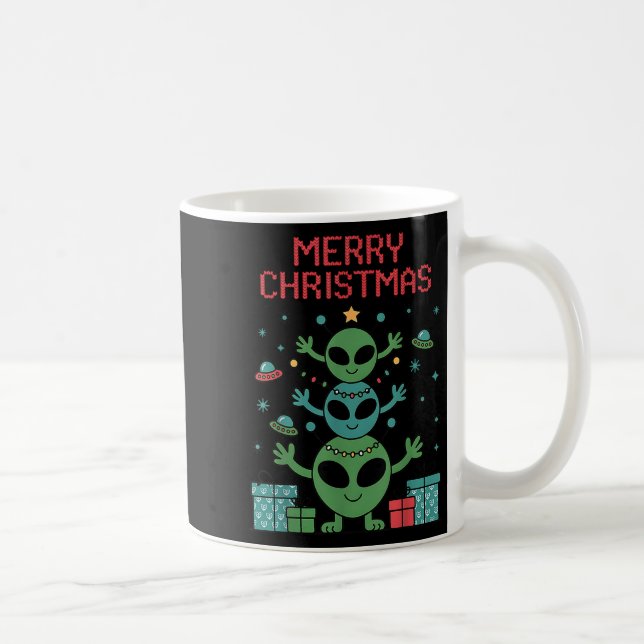 Funny Alien Trio Merry Ugly Christmas Santa Hat Xm Kaffemugg (Höger)