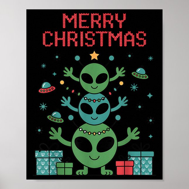 Funny Alien Trio Merry Ugly Christmas Santa Hat Xm Poster (Framsidan)