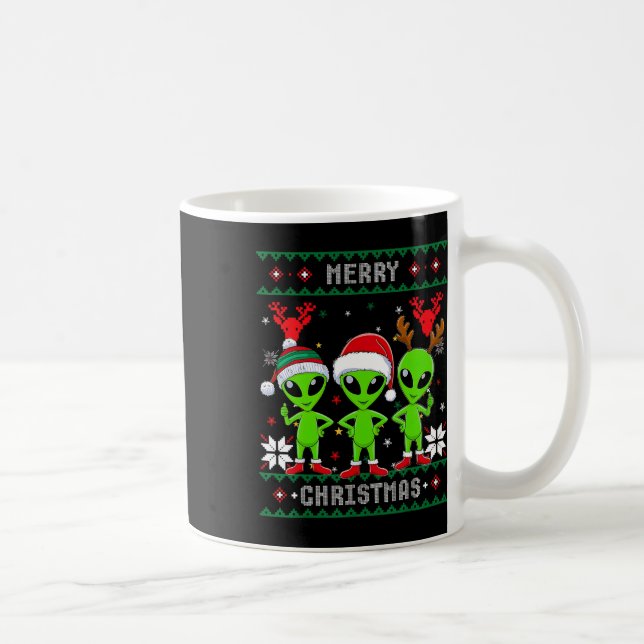 Funny Alien Trio Merry Ugly jul Santa Hat Gi Kaffemugg (Höger)