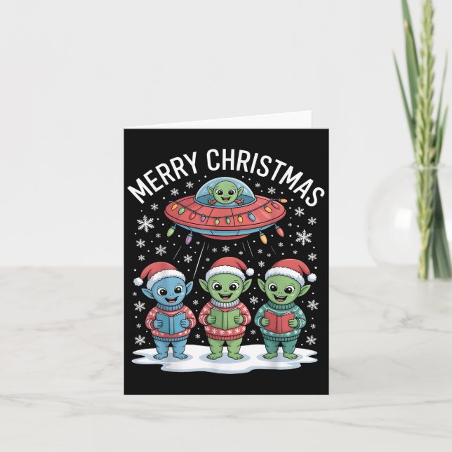 Funny Alien Trio Merry Ugly jul Santa Hat Gi Kort (Framsida)