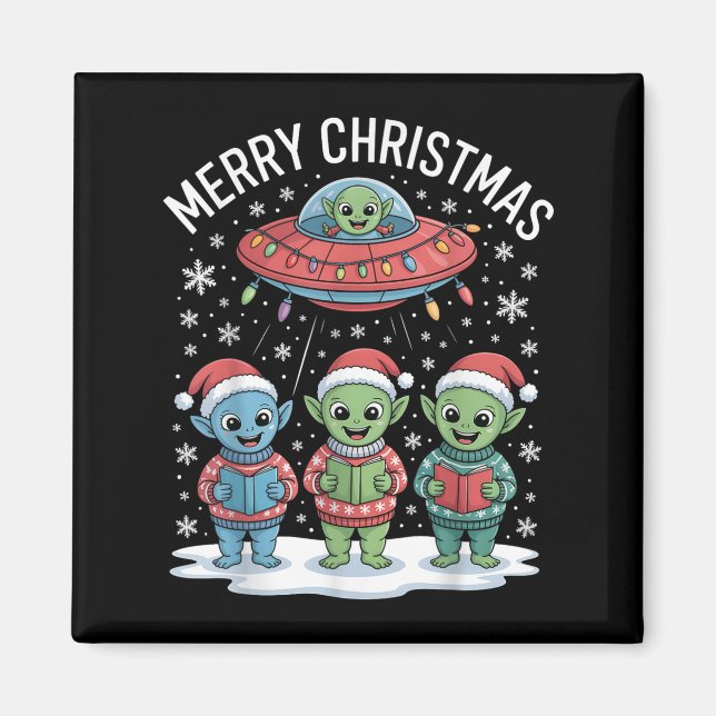 Funny Alien Trio Merry Ugly jul Santa Hat Gi Magnet (Framsidan)