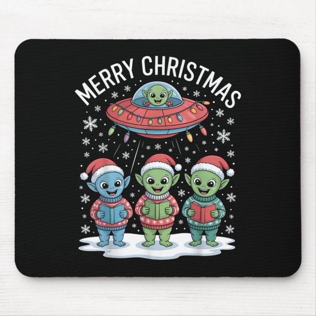 Funny Alien Trio Merry Ugly jul Santa Hat Gi Musmatta (Framsidan)