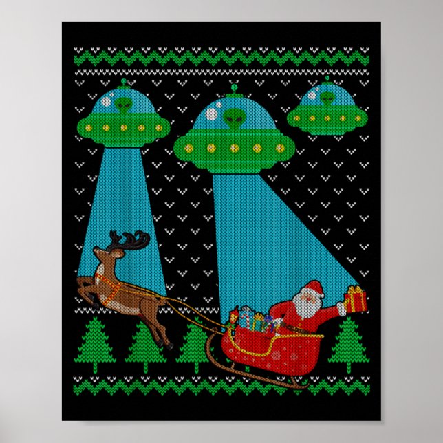 Funny Alien Ufo Santa Sleigh Ugly Christmas Sweate Poster (Framsidan)