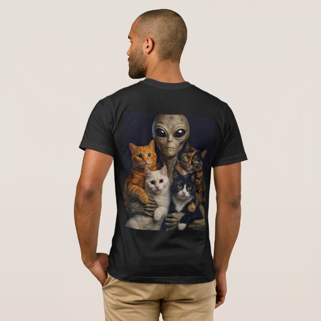 Funny Alien with Cats Renaissance Art T Shirt (Hel baksida)