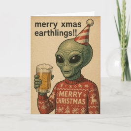 Funny Alien Xmas card  Helgkort