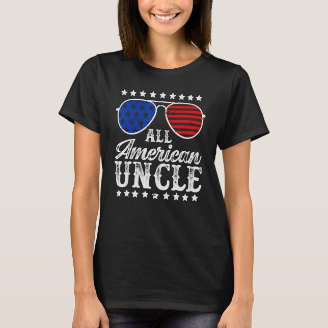 Funny All American Uncle Sunglasses USA 4th Of Jul T Shirt (Framsida)
