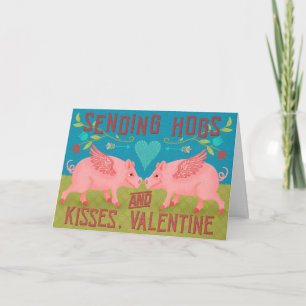 Funny Alla hjärtans dag Cute Hogs Gris Pun Helgkort
