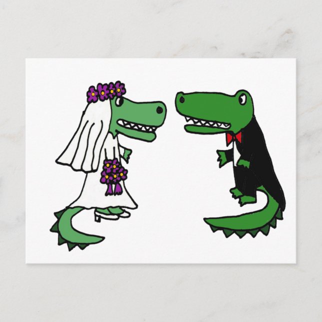 Funny Alligator Bride and Groom Tecknad Vykort (Framsida)