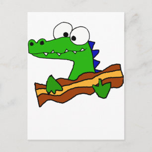 Funny Alligator Eating Bacon Artwork Vykort