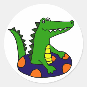 Funny Alligator i Inner Tube Runt Klistermärke