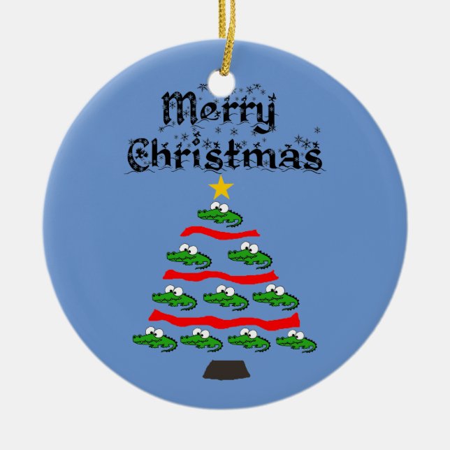 Funny Alligator Julgran Tecknad Julgransprydnad Keramik (Framsidan)