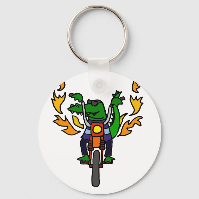 Funny Alligator Riding Motorcykel Nyckelring (Framsida)