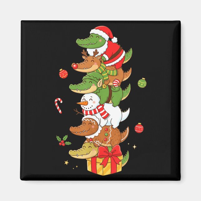 Funny Alligator Santa Elf Snowman Christmas Womens Magnet (Framsidan)