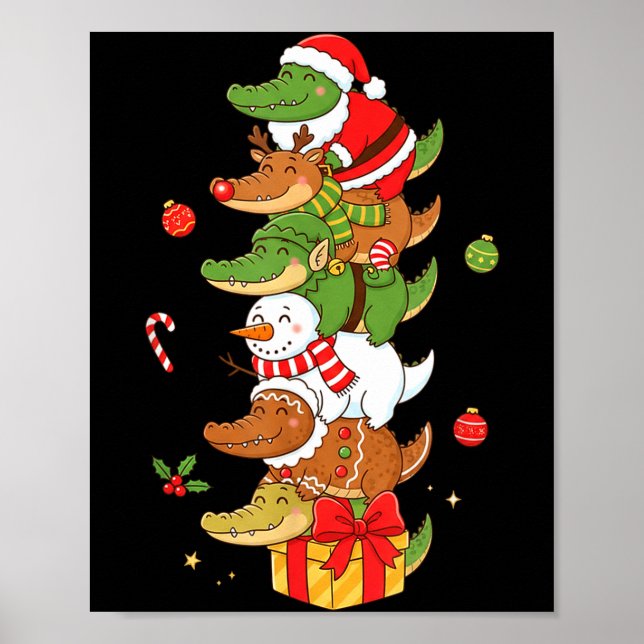 Funny Alligator Santa Elf Snowman Christmas Womens Poster (Framsidan)