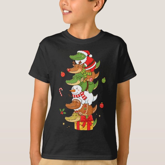 Funny Alligator Santa Elf Snowman Christmas Womens T Shirt (Framsida)