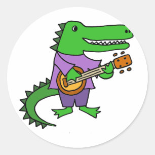 Funny Alligator som spelar Banjo Tecknad Runt Klistermärke