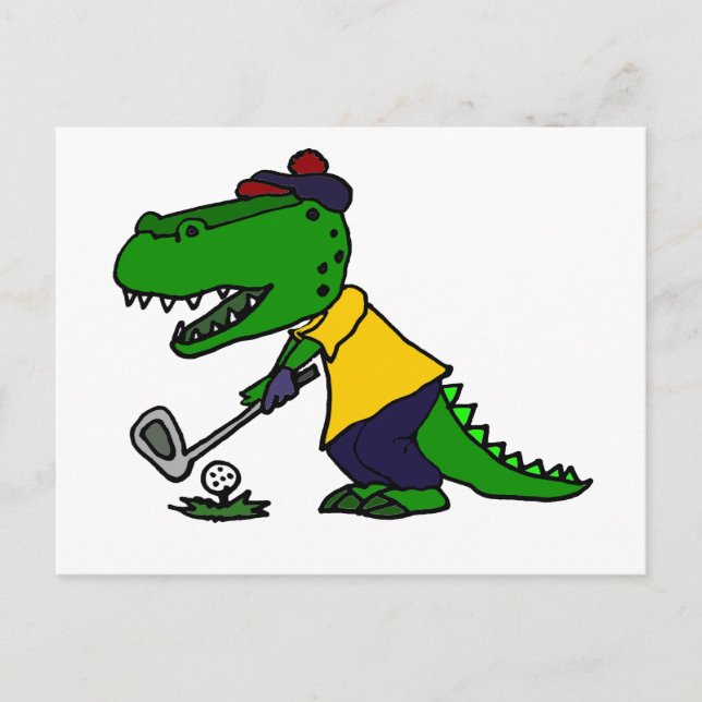 Funny Alligator Spelar Golf Vykort (Framsida)
