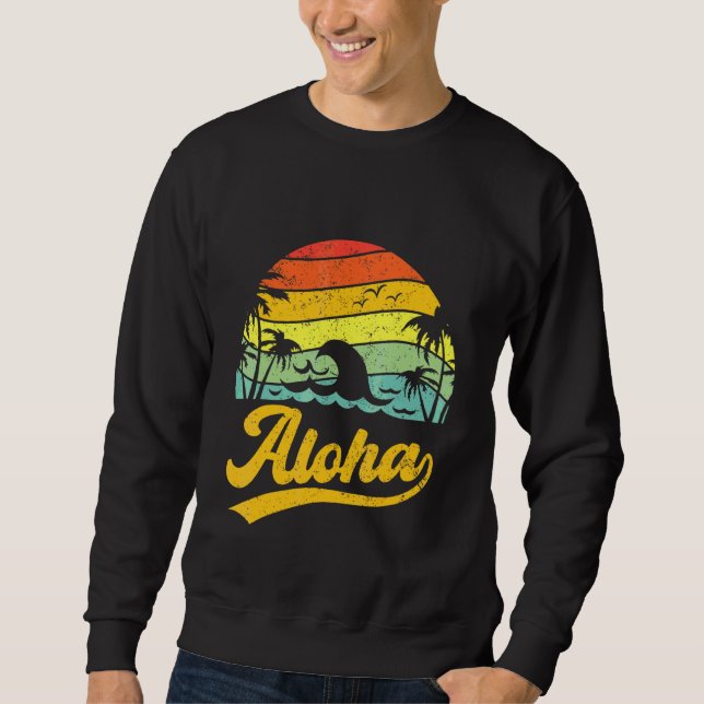 Funny Aloha Hawaii Handflatan Träd Beach Vacation  Lång Ärmad Tröja (Framsida)