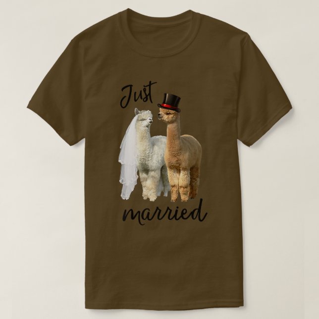 Funny Alpaca Bride och Groom Bröllop T Shirt (Design framsida)