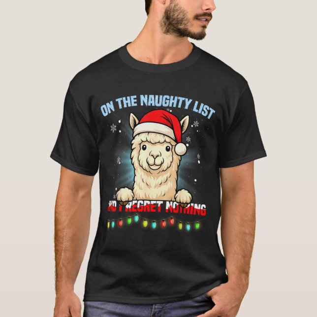 Funny Alpaca Christmas Santa Hat Xmas Men Women Ki T Shirt (Framsida)