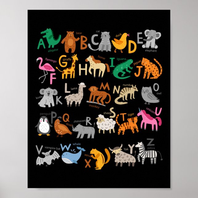 Funny Alphabet Abcs Animal Learning Kindergarten T Poster (Framsidan)