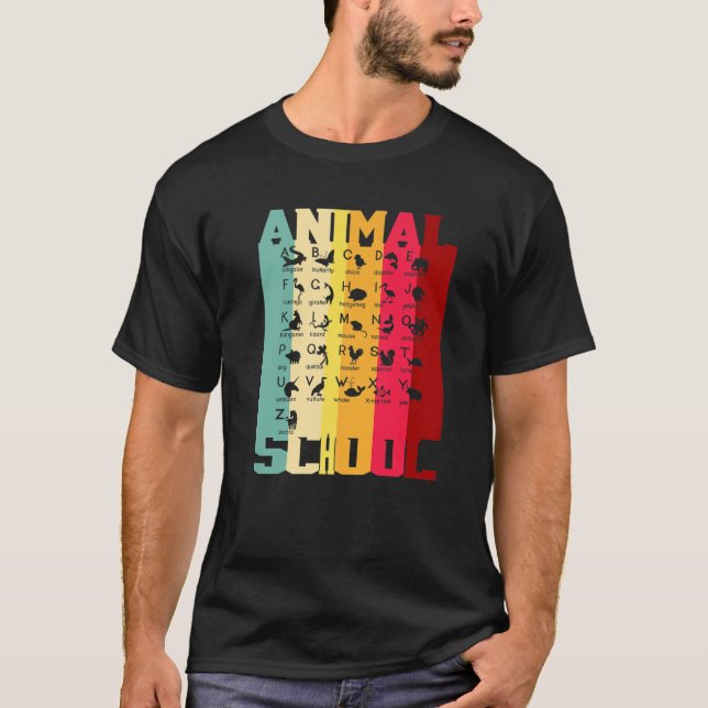 Funny Alphabet Animal School A-Z Learning Prek Kin T Shirt (Framsida)