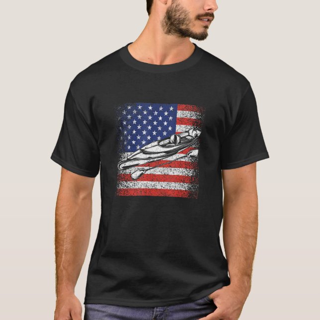 Funny American Canoe Kayaking Patriotic Kayak USA  T Shirt (Framsida)