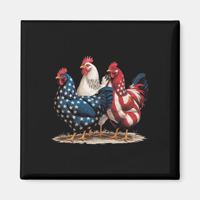 Funny American Flag Rooster Independence Day 4th O Magnet (Framsidan)