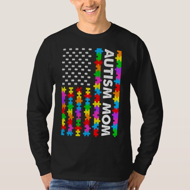 Funny American Flagga Autism Mamma Autism Awarenes T Shirt (Framsida)