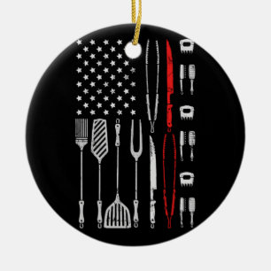 Funny American Flagga Grilling Verktyg BBQ Grill B Julgransprydnad Keramik