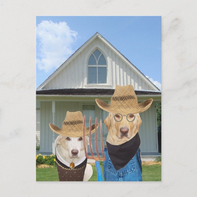 Funny American Gothic Hundar/Labs Vykort (Framsida)