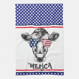 Funny American Hipster Cow Kökshandduk