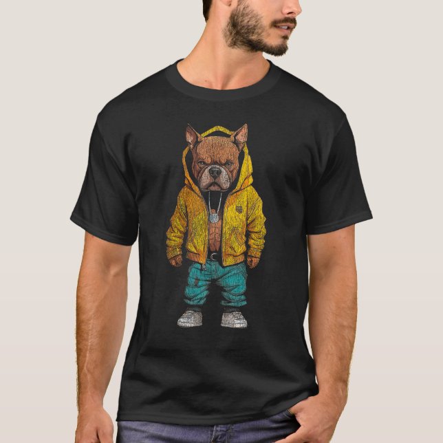 Funny American Pit Bull Terrier Hund Rap hip hop R T Shirt (Framsida)