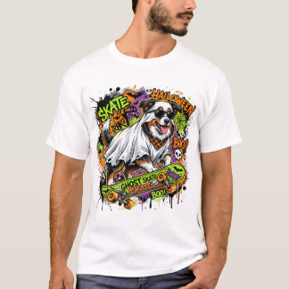 Funny American Shepherd Ghost Skateboard Halloween T Shirt