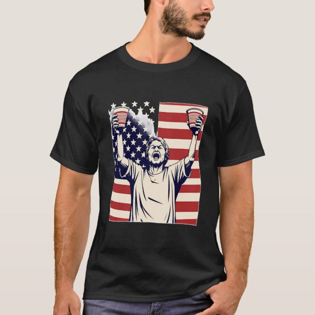 Funny American Sports Älskare Usa Cheerlead Man T Shirt (Framsida)