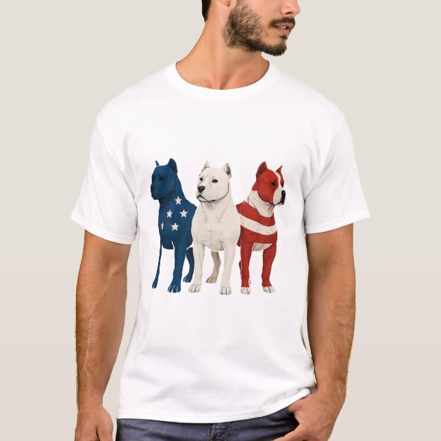 Funny American Stafford Terrier American Flagga T Shirt (Framsida)
