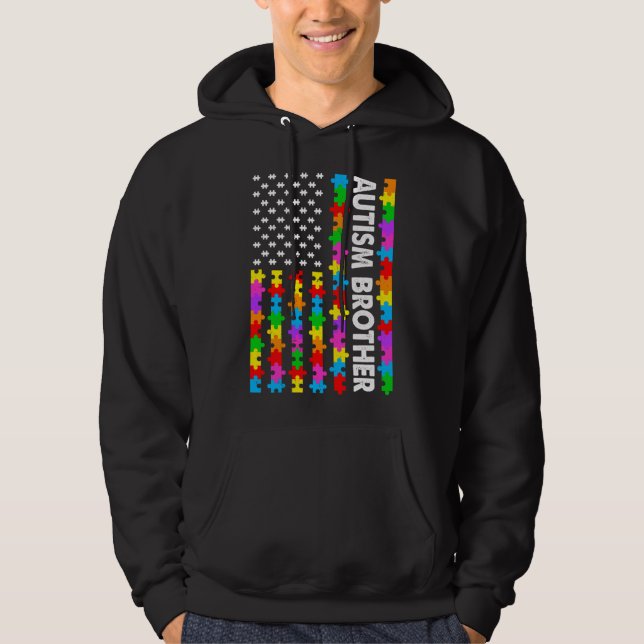 Funny amerikansk Flagga Autism Brother Autism Awar Hoodie (Framsida)