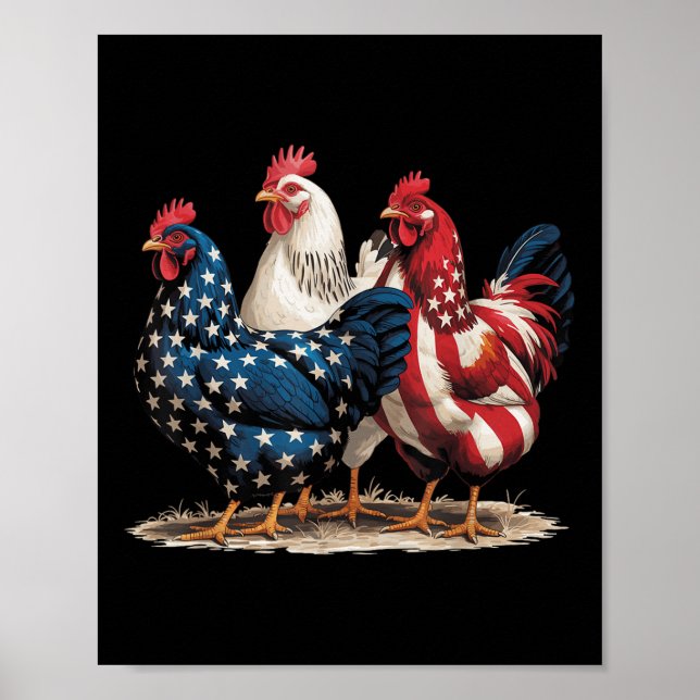 Funny amerikansk Flagga Tupp Independence day 4:e  Poster (Framsidan)