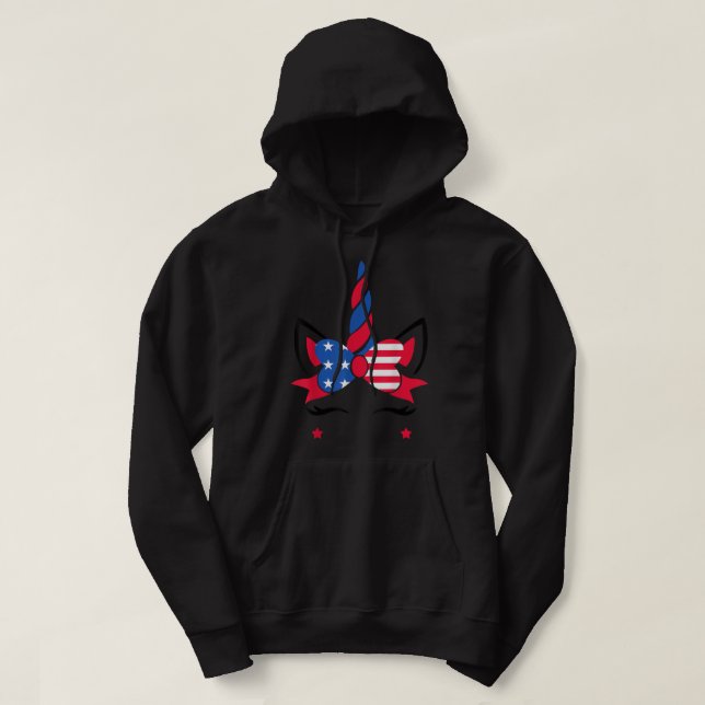 Funny amerikansk Flagga Unicorn Shirt Independence Hoodie (Design framsida)