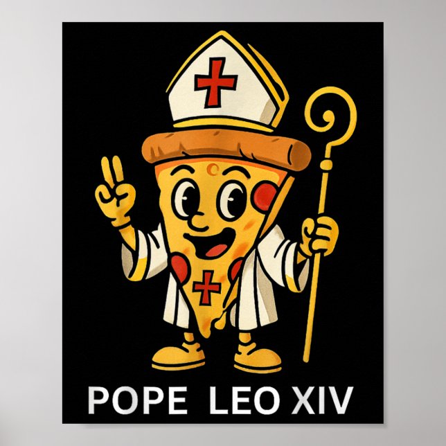 Funny amerikansk påve Leo Xiv Pizza Slice Tecknad  Poster (Framsidan)