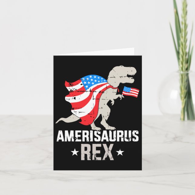 Funny Amerisaurus Rex Dinosaur Independence day 4t Kort (Framsida)