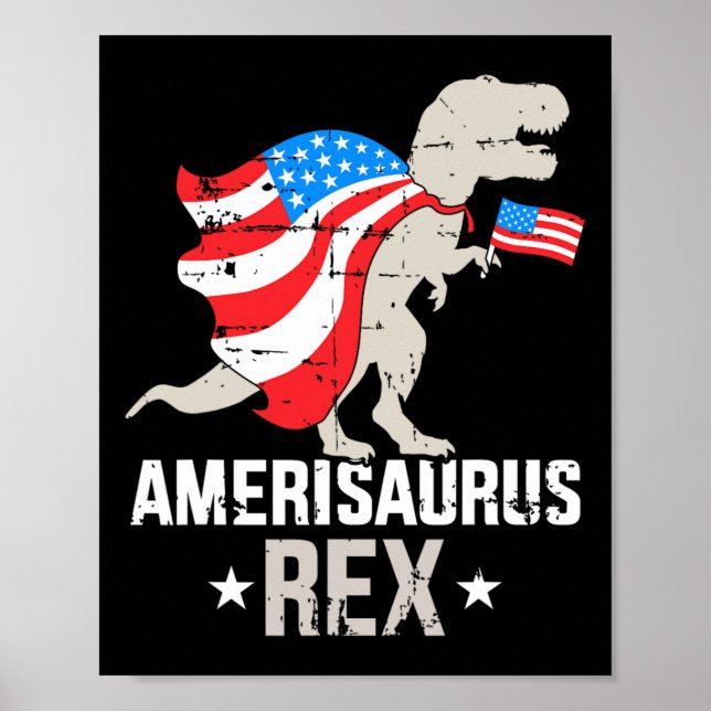 Funny Amerisaurus Rex Dinosaur Independence day 4t Poster (Framsidan)