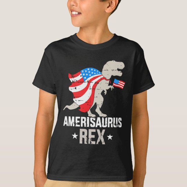 Funny Amerisaurus Rex Dinosaur Independence day 4t T Shirt (Framsida)